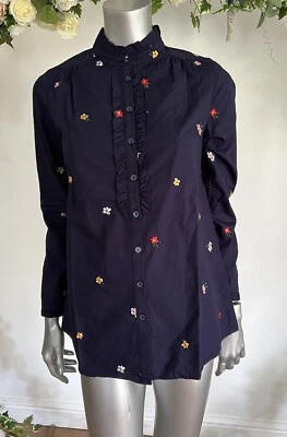 Blusa JOULES Kristin Pie Crust Talla 6 10 12 y 14 Azul Marino Bordada Floral OY98 Foto 1 de 4