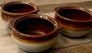 Vintage Restaurant CREST-WARE Set/3 Onion Soup Crock 5”X 2.5”Ceramic Chili Brown - Picture 1 of 3
