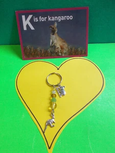LOVELY TIBETAN SILVER KANGAROO AND KOALA CHARMS ON CRYSTAL BEAD KEY RING # 422 - Picture 1 of 14