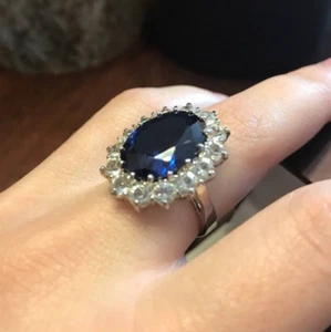 3 kt ovaler Lab Created Saphir Halo Cocktail Damen Verlobungsring 925 Silber - Bild 1 von 5