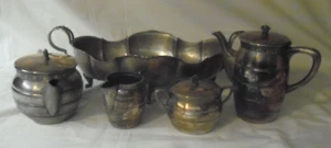 Konvolut Tee Kaffeekanne Milch Zucker Schale Messing  versilbert ungereinigt - Bild 1 von 14