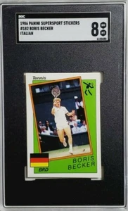 1987 Panini Supersport UK #182 Boris Becker Rookie Sticker RC SGC 8 NM-MT - Picture 1 of 2