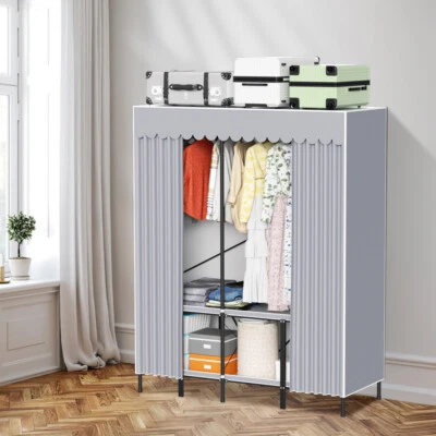 Kleiderschrank Ablagen Aufhängestange Stoffschrank Textil Faltschrank Stahlrohr - Bild 1 von 4