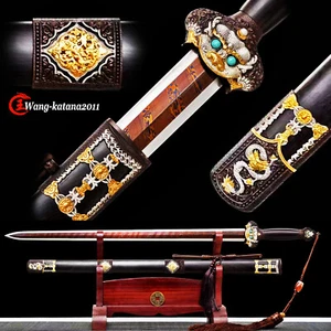 38''Chinese Ming Dynasty Traditional Ebony Red Folded Steel Sword Yongle Jian永乐剑 - Picture 1 of 11