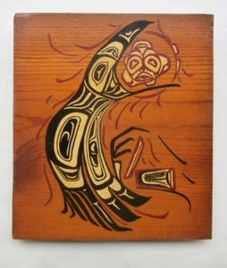 Cedar Panel Pacific Northwest Coast Canada Artist Marion Spinney Raven Painting - Picture 1 of 15