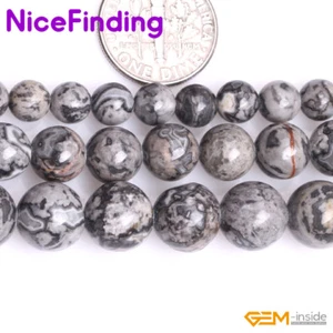 Cuentas de piedras preciosas de ágata de encaje gris natural para hacer joyas hebra 15" NF - Imagen 1 de 18