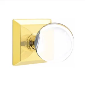 Emtek Bristol Crystal Door Knob Dummy Quincy Rosette Unlaquered Brass - Picture 1 of 1