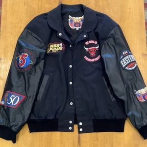 Giacca di pelle vintage originale Jeff Hamilton 1997 Chicago Bulls World Champions XL - Foto 1 di 7