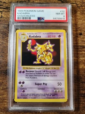 1999 Pokemon TCG Base Set Unlimited Kadabra Shadowless PSA 8 NM Mint 32/102 - Image 1 of 4
