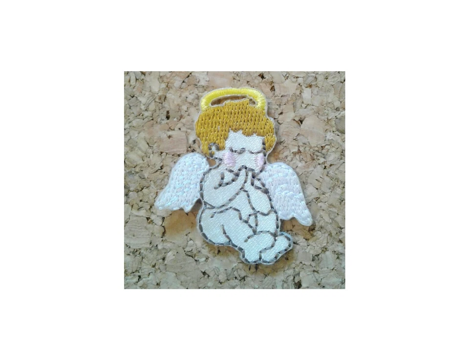 Angel - Praying Baby Angel - Baptism - Embroidered Iron On Applique Patch - C - Image 1 of 1