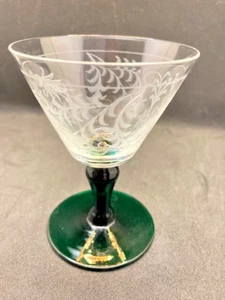 6 antike Gläser, Likör, Port, turmalingrüner Fuß, geschliffene Kuppa - Bild 1 von 6