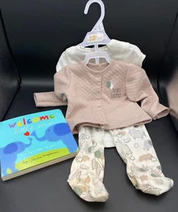 Babykleidung Neu 3 teiliges Set "Hello World" Elefanten Größe 3-6 Monate mit Buch! - Bild 1 von 4