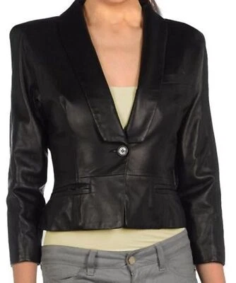 Womens Slim Leather Jacket Fashionable Office Club and Evening Cocktail Outwear - Image 1 of 4