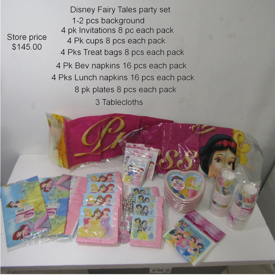 Disney Princesa Cuentos de Hadas Fiesta Suministros 32 Personas 228 Piezas Nuevo Precintado Foto 1 de 4
