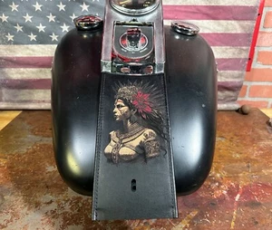 Aztec Queen Chicano Vicla Harley Davidson Leather Gas Tank Panel Bib Softail - Picture 1 of 6