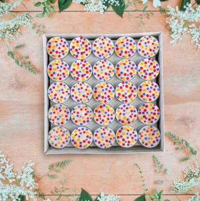 Hand painted Handmade Tea Light candle gift Bulk Pack Beeswax Unscented tealight - Image 1 of 4