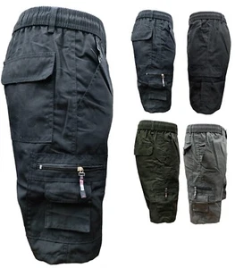 Shorts Mens Cargo Combat Multi Pocket Elasticated Waist Size Plain Lightweight - Picture 1 of 25