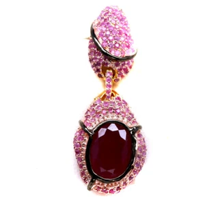 Gemstone Heated 13 x 17 MM. Red Ruby & Pink Sapphire Pendant 925 Sterling Silver - Picture 1 of 4