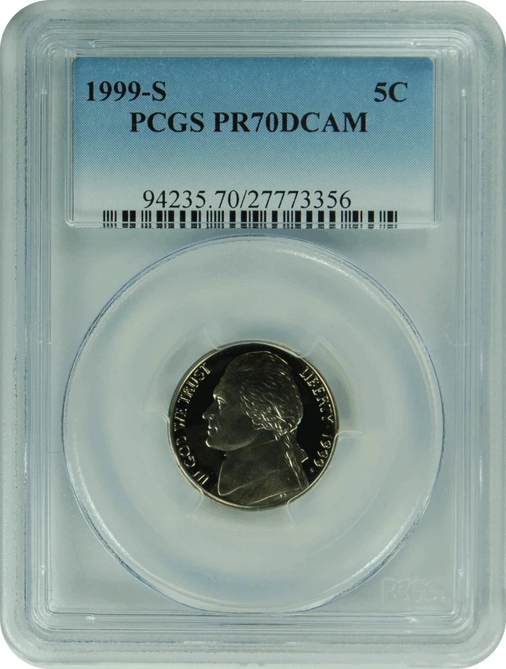 1999-S PCGS PR70DCAM Jefferson Nickel New PCGS Label - Image 1 of 1