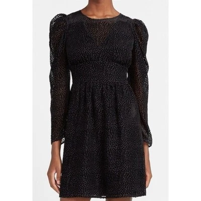 Vestido Express Mujer Pequeño Negro Manga Larga Terciopelo Burnout Lunares Nuevo Foto 1 de 4