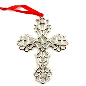Lenox Sparkle & Scroll KREUZ Ornament klar Kristall versilbert NEU offene Box - Bild 1 von 6