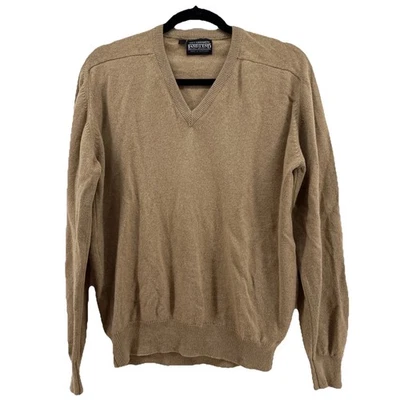 Vintage Lands End 100% Cashmere V-Neck Sweater Mens Large Beige Made In Scotland - Image 1 of 4