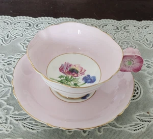 VINTAGE Paragon Double Warrant Pink Flower Handle Tea Cup and Saucer, England - Picture 1 of 9