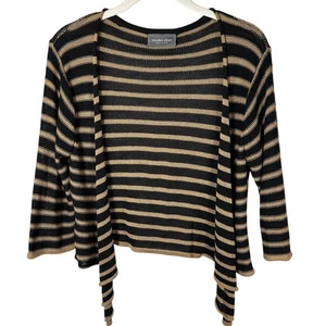 Wooden Ships Black & Brown Cotton Blend Striped Knit Cardigan Size M/L - Picture 1 of 5