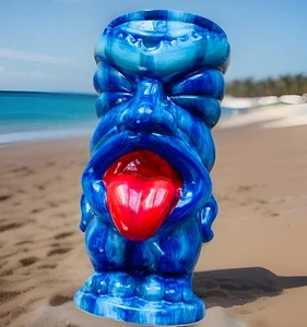 Tiki's Grill & Bar Waikiki Hawaii Sebastian 16 Oz  Rum Blue Tiki Mug 2012 - Picture 1 of 7