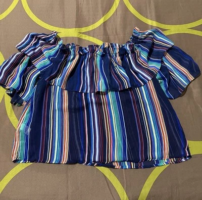 Blusa crop top listrada multicolorida Jealous Tomato feminina tamanho grande  - Imagem 1 de 4