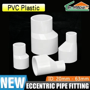PVC Eccentric Reducer Water Supply Pipe Fittings 25-63mm Offset Tube Connector - Picture 1 of 8