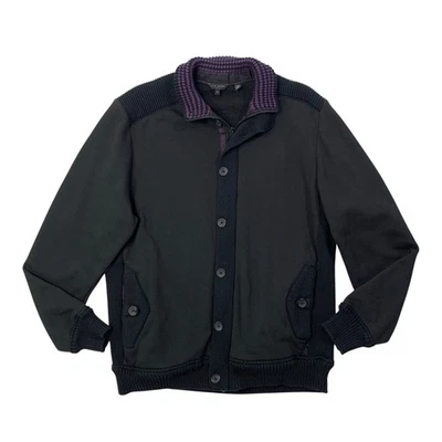 Suéter Ted Baker Para Hombres 6 Negro Púrpura Botón Cremallera Completa Manga Larga Mezcla de Algodón Foto 1 de 4