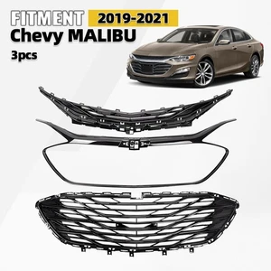 Front Upper Lower Bumper Grille Chrome 2019-2021 Chevy MALIBU W/O Sensors 3PCS - Picture 1 of 20