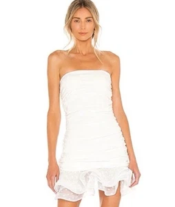 NBD Alice Mini Strapless Tulle Polka Ruched Dress White Sz L Revolve NWT $238 - Picture 1 of 11