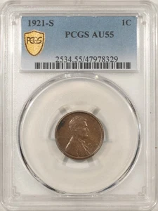 1921-S LINCOLN CENT - PCGS AU-55 - Picture 1 of 3
