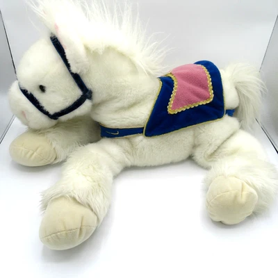 Vintage Commonwealth White Horse Pony Plush Blue Pink Velvet Saddle Large 24” - Image 1 of 4