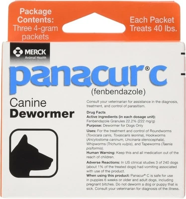 Panacur C Fenbendazole Canine Dewormer 4 gram (3 Packets) Up to 40lbs Ex 06/2027 - Image 1 of 3