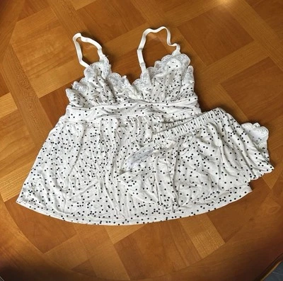 Conjunto de Pijama Knix M Blanco Lunares Cami Pantalones Cortos Encaje Sexy Modal Ligero Transpirable Foto 1 de 4