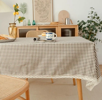 Blue Daisy Design Polyester Cotton Tablecloth with Fringe Lace for Dining Room - Image 1 of 4