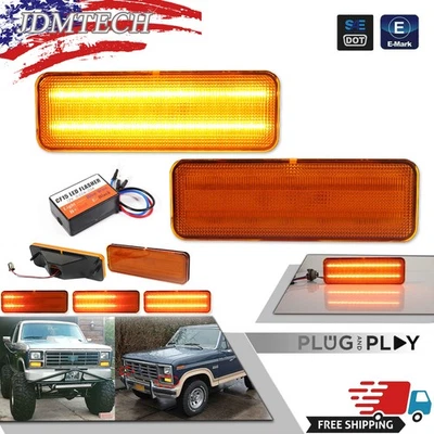 DRL Turn Signal LED Lights Pair For 80-86 Ford Bronco F150 F250 F350 Amber Lens - Image 1 of 4