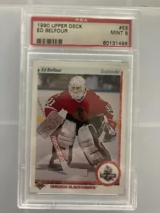 1990 UPPER DECK ED BELFOUR RC PSA 9 MINT #55 Blackhawks Goalie Sharp Card Nice - Picture 1 of 4