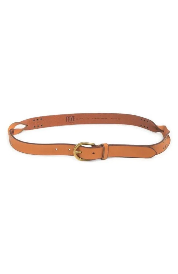 Frye Covered D-Ring Twisted Stud Tan Leather 25mm Belt Size XL