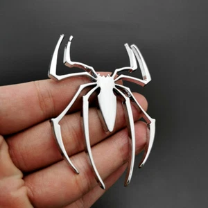3D Metal Spider Logo Silver Chrome Car Sticker Emblem Badge Decal Accessories - Picture 1 of 12