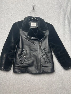 Zara Girls Faux Leather Moto Jacket Faux Fur Sleeves 10 Youth Baddie Rock - Image 1 of 4
