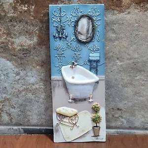 Vintage 3D Scenic Bathroom Wall Art Hanging Picture Signed Bush - Picture 1 of 11