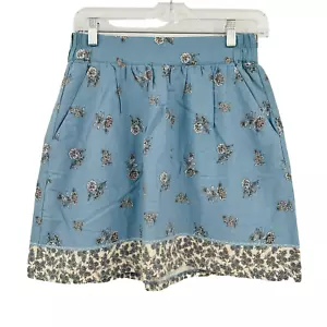 LOFT Size XSP Dusty Blue Floral Print Boho Linen Mini Skirt w/ Pockets - Picture 1 of 9