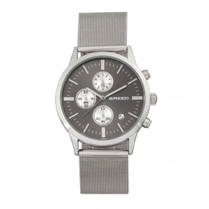 Breed Espinosa Men's Chronograph Silver Mesh Bracelet Watch w/ Date - Black 7602 - Picture 1 of 3