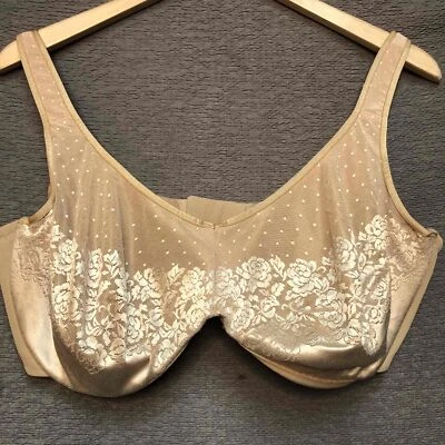 Sutiã feminino Soma bege detalhe de renda painéis transparentes flores bolinhas 42G - Imagem 1 de 4