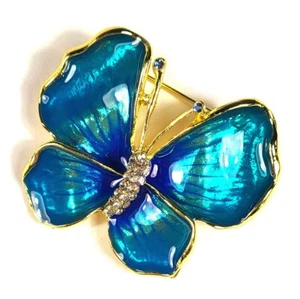 42mm Azure Blue Enamel Butterfly Brooch Badge Lapel Pin w/ Rhinestone + Gift Box - Picture 1 of 7