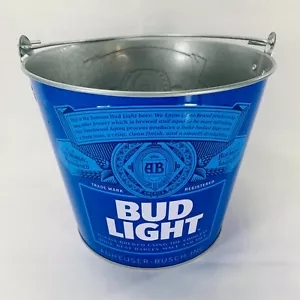 BUD LIGHT GALVANIZED METAL ICE/BEER BUCKET, HANDLE W/OPENER 7.5" TALL - Picture 1 of 8